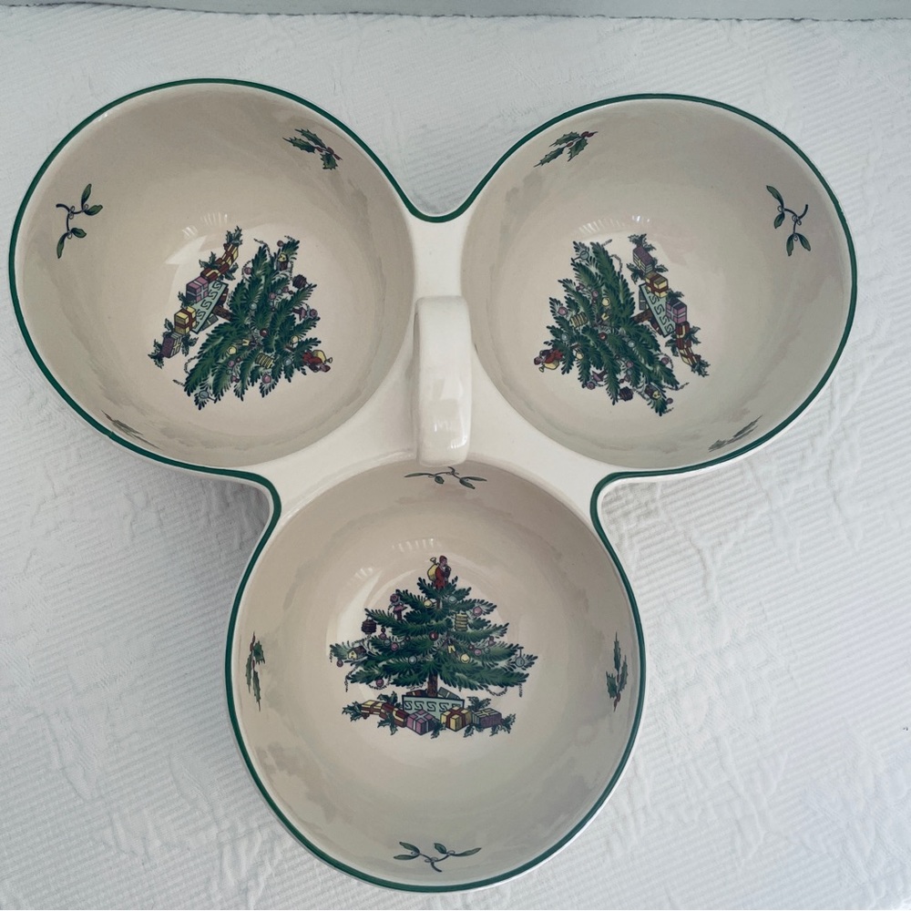 Vintage Spode Christmas tree 3-part serving appetizer dish